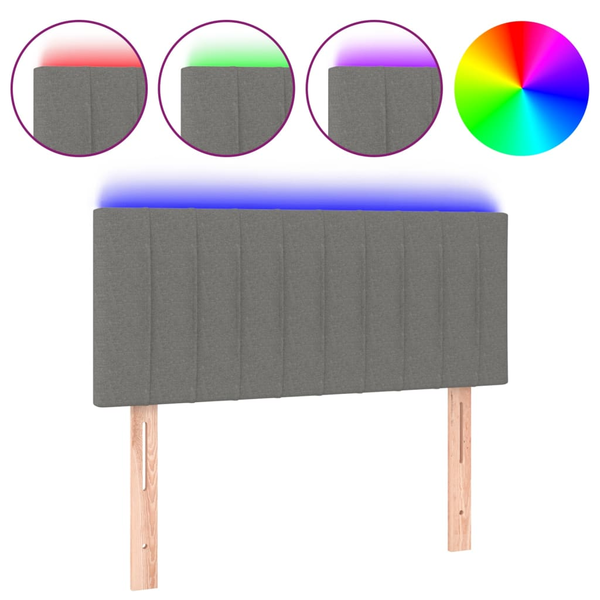 Tăblie de pat cu LED, gri închis, 90x5x78/88 cm, textil