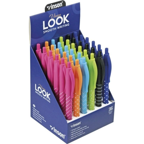 Vinson Golyóstoll nyomógombos 0,7mm  Look  vegyes test displ 36 db/display (3202)