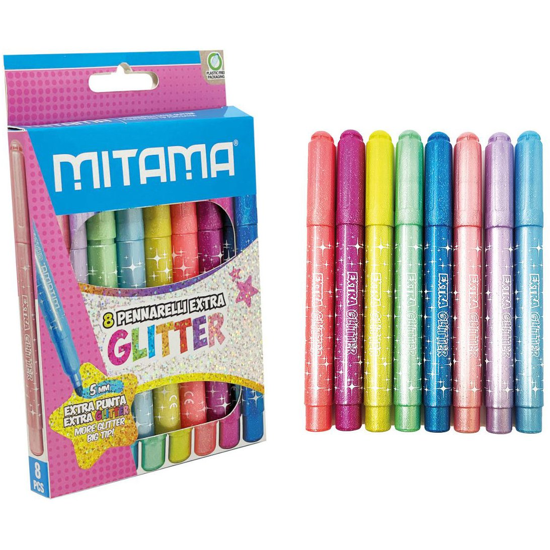 MITAMA se třpytkami JUMBO, 5 mm, kulaté - sada 8 barev (62937)