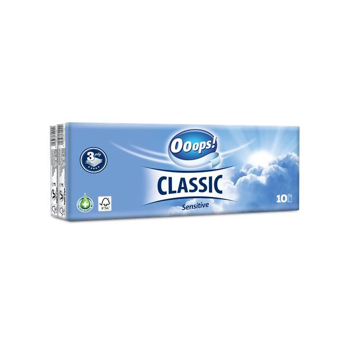 Ooops! Classic papír zsebkendő 3 rétegű, 10x10db sensitive (KPC30101160) (KPC30101160)