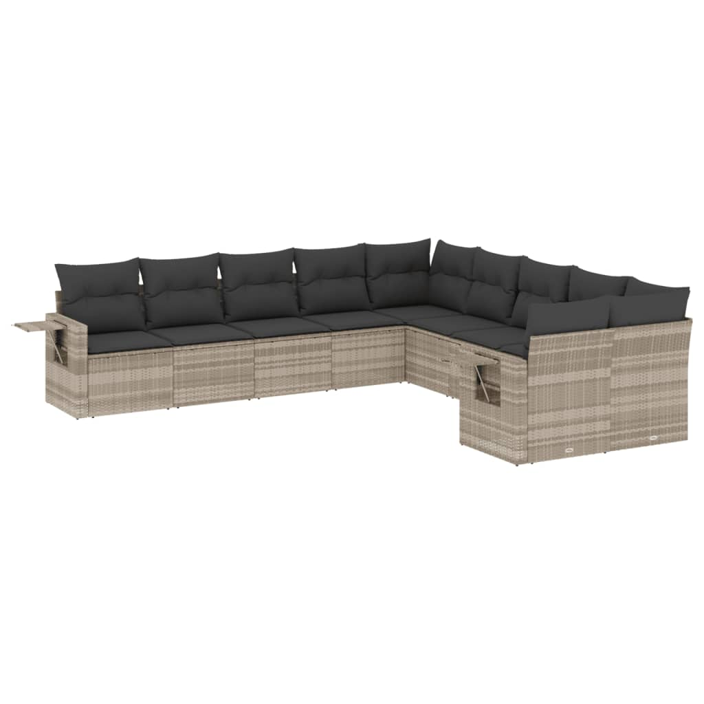 10 részes világosszürke polyrattan kerti ülőgarnitúra párnákkal (3253049)