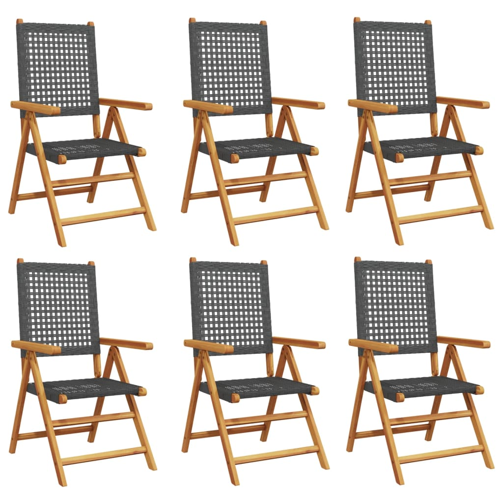 6 db fekete polyrattan és tömör fa dönthető kerti szék (3214521)