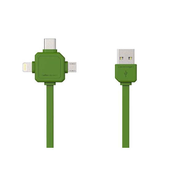 Кабел за данни Allocacoc, USB-C, micro-USB, Lightning, 1.5 м, Зелен