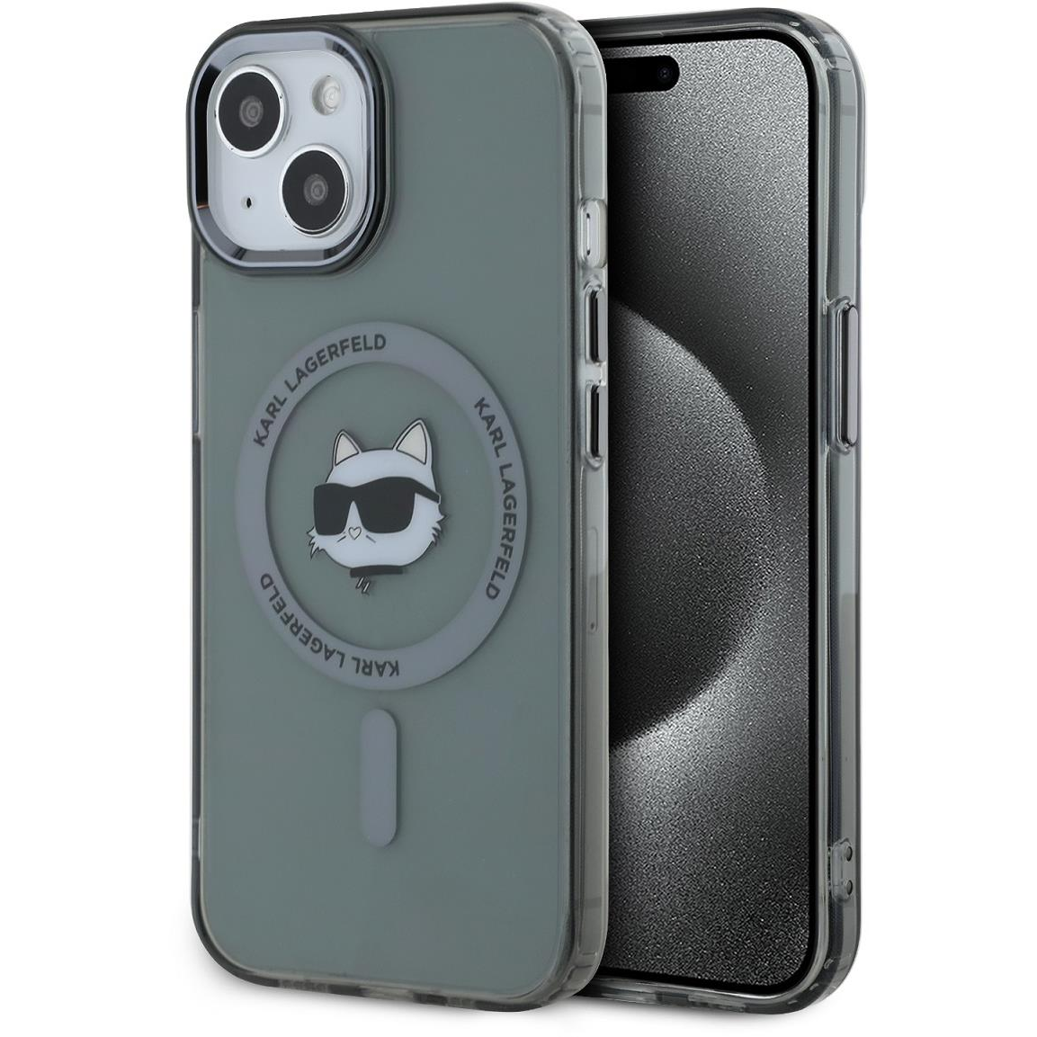 Karl Lagerfeld IML Choupette Head Metal Frame MagSafe iPhone 15 Black tok (KLHMP15SHLSCHK)