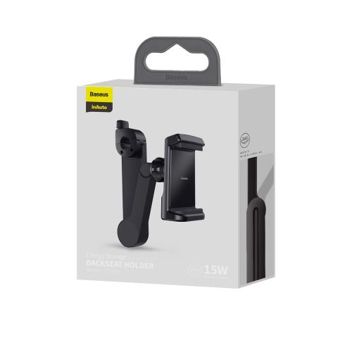 Suport de tetiera pentru tableta si telefon cu incarcare Wireless Baseus Energy, 15W, rotire 360 grade, Cablu USB-C inclus, Negru
