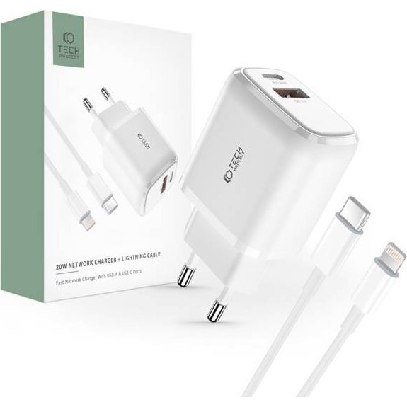 Síťová nabíječka 4kom 20W USB-C / Apple Lightning bílá