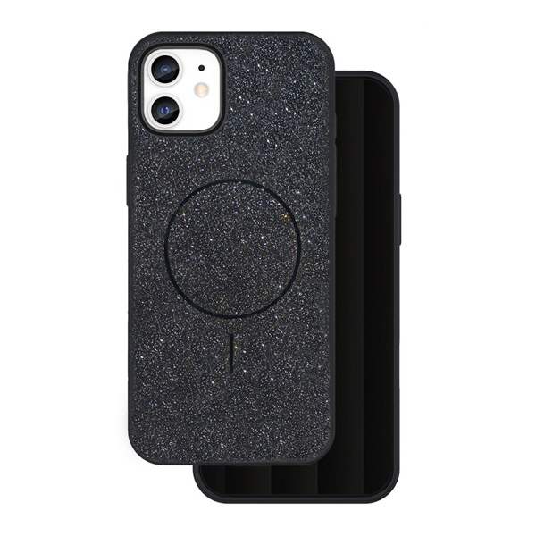 Szilikon telefonvédő (műanyag hátlap, kameravédő, MagSafe, csillogó) FEKETE Apple iPhone 12 Pro / iPhone 12 "Gigapack csomagolás" (GP-171517)