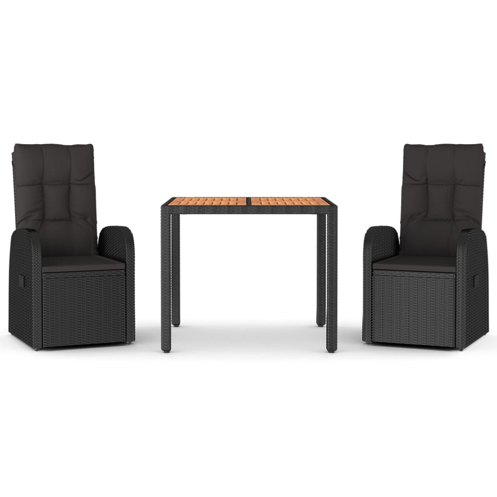 3 részes fekete polyrattan kerti étkezőgarnitúra párnákkal (3157597)