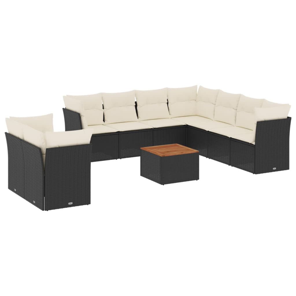 10 részes fekete polyrattan kerti ülőgarnitúra párnákkal (3223711)
