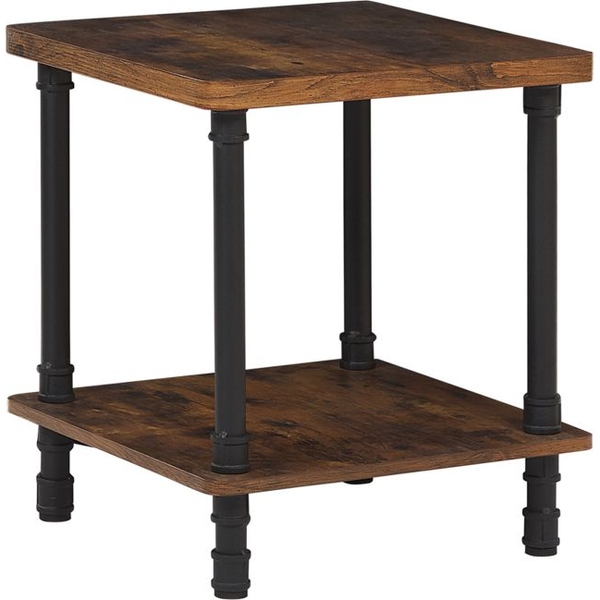 Mesa Auxiliar Madera Oscura Marco De Metal Negro Con Estante Muebles Para Sala De Estar Veril - Madera Oscura