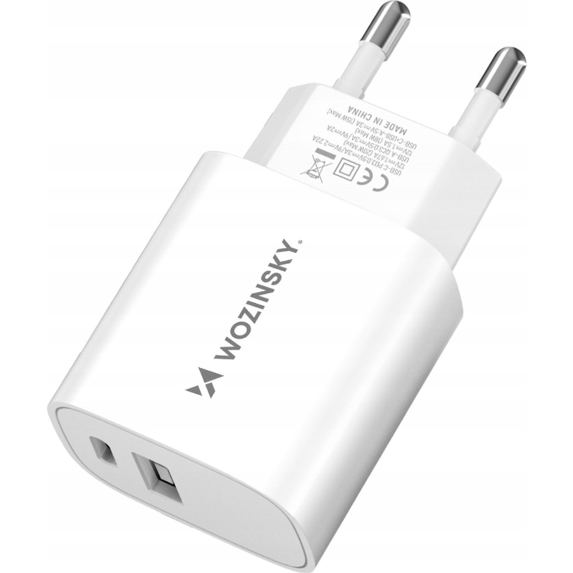 Wozinsky WGWCW Hálózati Töltő 1xUSB-A És 1xUSB-C Csatlakozással 20W-Fehér (5907769308369)