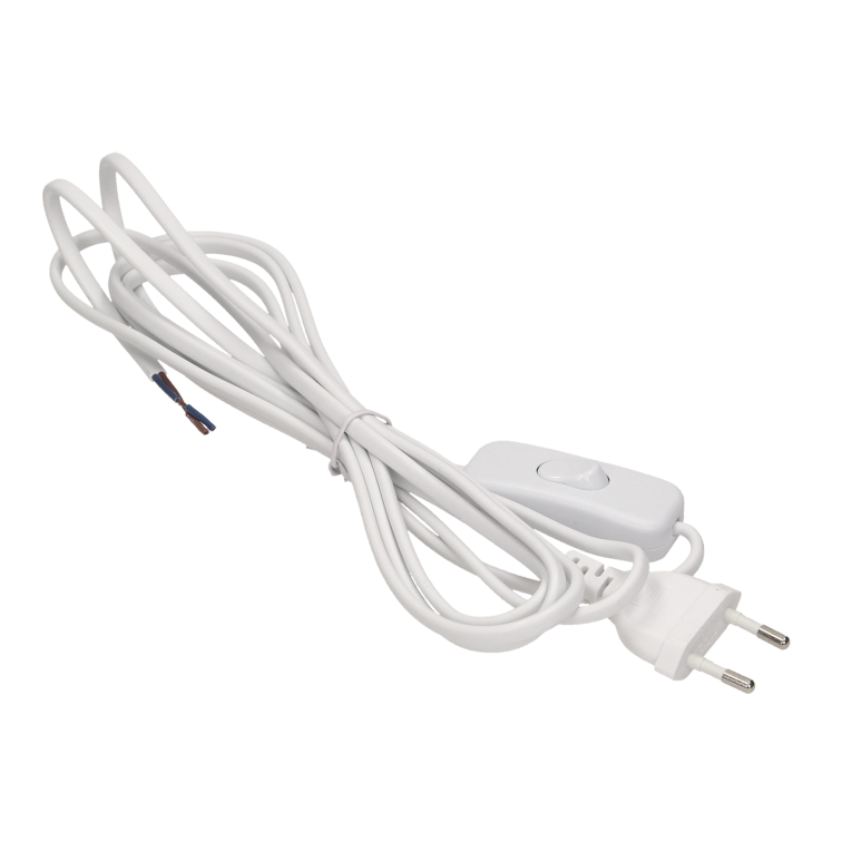 Anco 321333 250V Hálózati tápkábel + kapcsoló 2m - Fehér (321333)