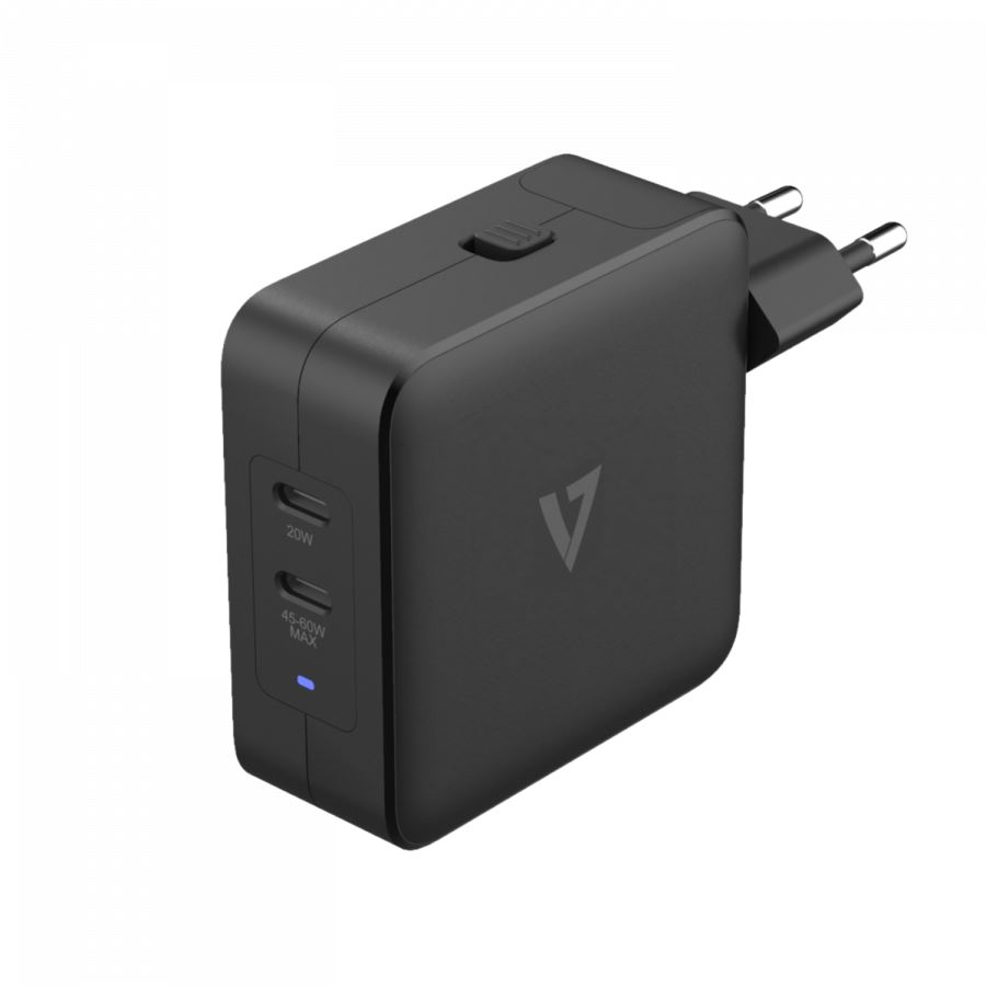 V7 2xUSB-C PD GaN hálózati töltő 65W (ACUSBC65WGAN) (ACUSBC65WGAN)