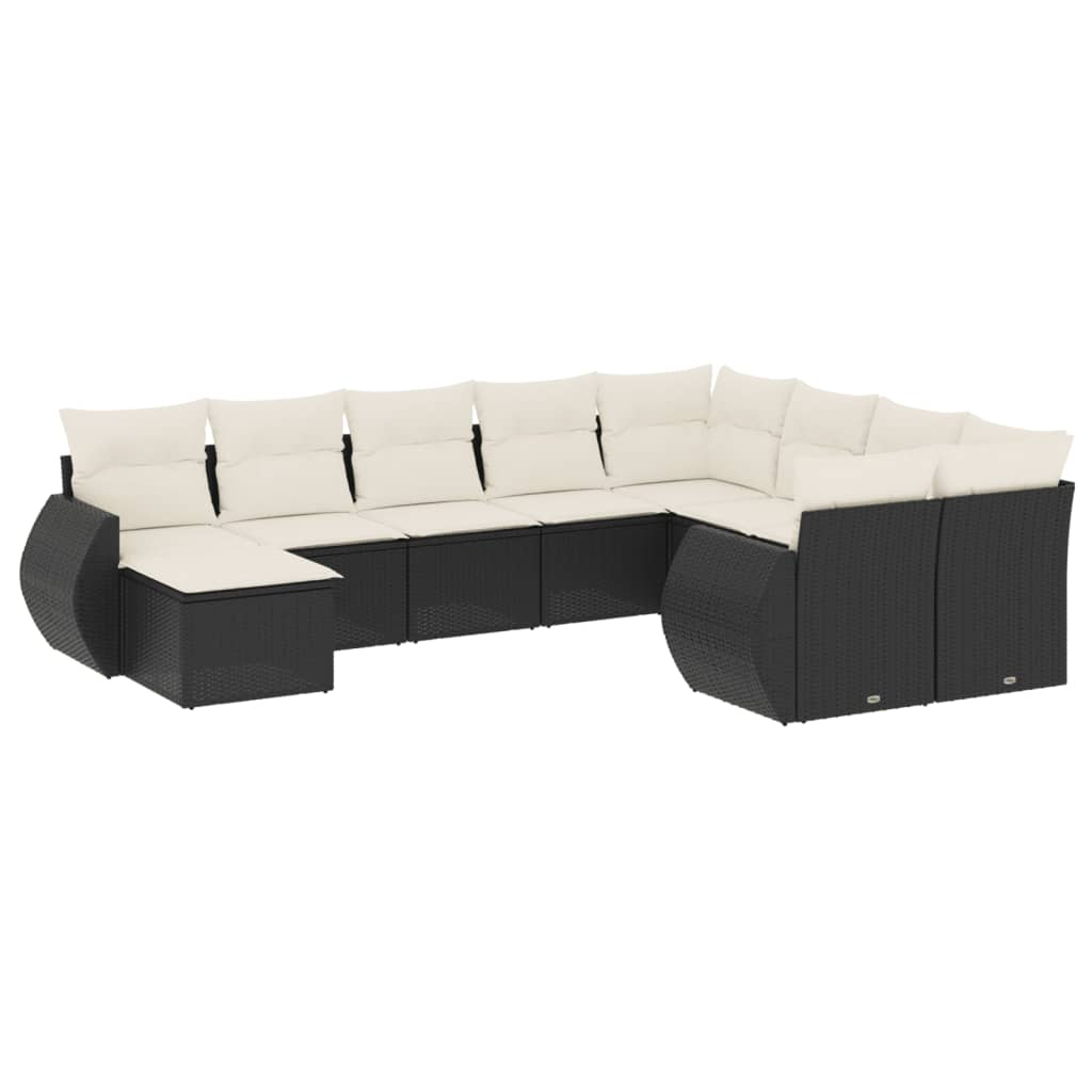 10 részes fekete polyrattan kerti ülőgarnitúra párnákkal (3254193)
