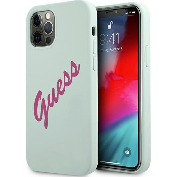 Guess Silicone Vintage Fuschia Script Apple iPhone 12 Pro Max hátlap tok, kék (GUE878BLUFCS)