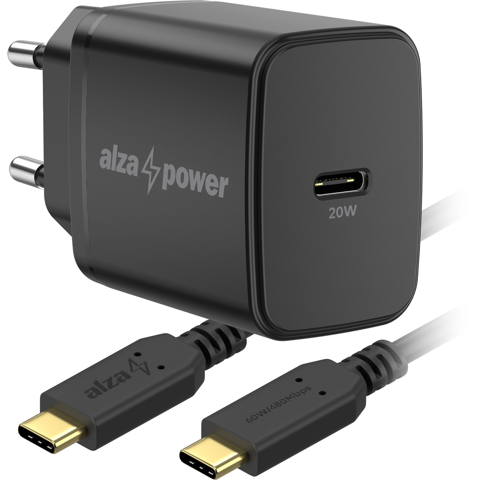 AlzaPower A110C Fast Charge 20 W fekete + Core USB-C 2.0 60 W, 1 m, fekete (APW-CCA110-CBTC1010B)