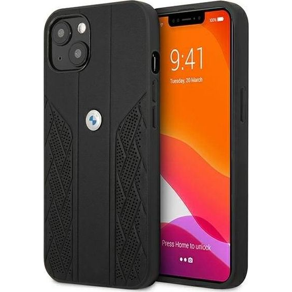 BMW Leather Curve Perforate Apple iPhone 13 mini hátlap tok, fekete (BMW234BLK)