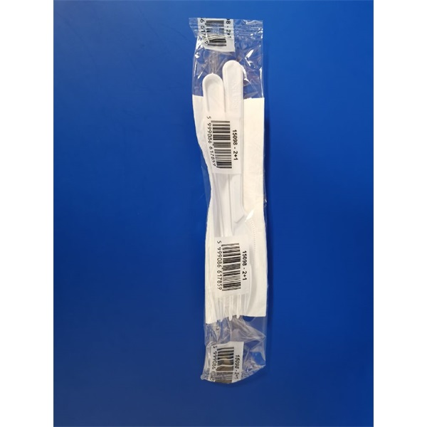 Újrahasználható 15098 fehér műanyag kés villa szalvéta 2+1 szett (15098)