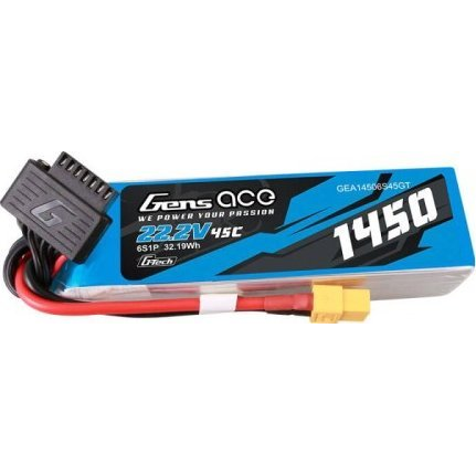 Gens Ace G-Tech 1450mAh 22.2V 45C 6S1P Lipo Battery Pack with XT60 Plug (GEA14506S45GT)