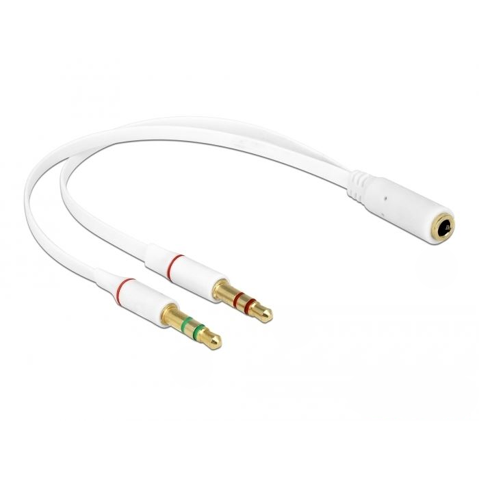 Delock 65585 Headset Adapter 1 x 3.5 mm 4 pin Stereo jack anya > 2 x 3.5 mm 3 pin Stereo jack apa (iPhone) (D65585)