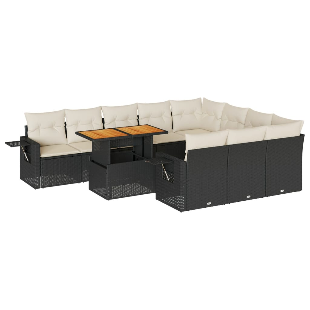 11 részes fekete polyrattan kerti ülőgarnitúra párnákkal (3327199)