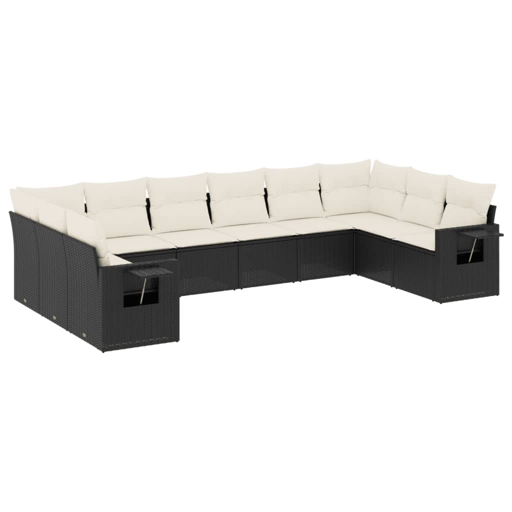 10 részes fekete polyrattan kerti ülőgarnitúra párnákkal (3220665)