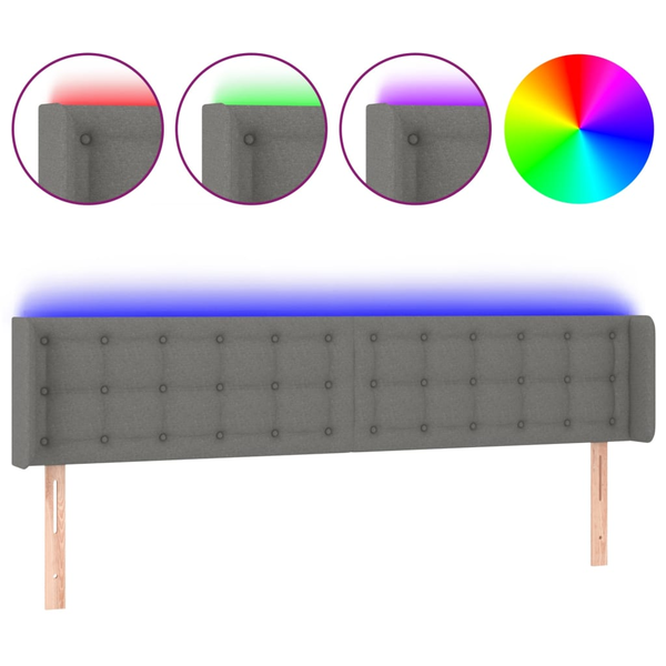 Tăblie de pat cu LED, gri închis, 163x16x78/88 cm, textil