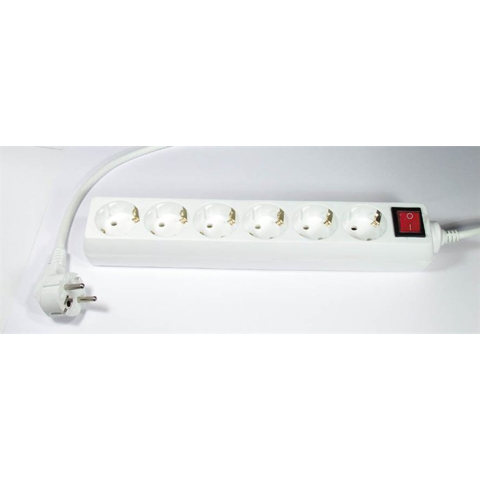 220V hálózati elosztó kapcsolóval 6 aljzatos 1.5m - Fehér (12405)