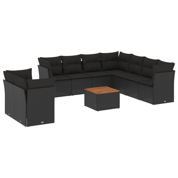 11 részes fekete polyrattan kerti ülőgarnitúra párnákkal