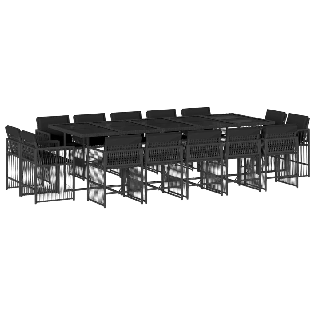 15 részes fekete polyrattan kerti étkezőgarnitúra párnákkal (3211771)