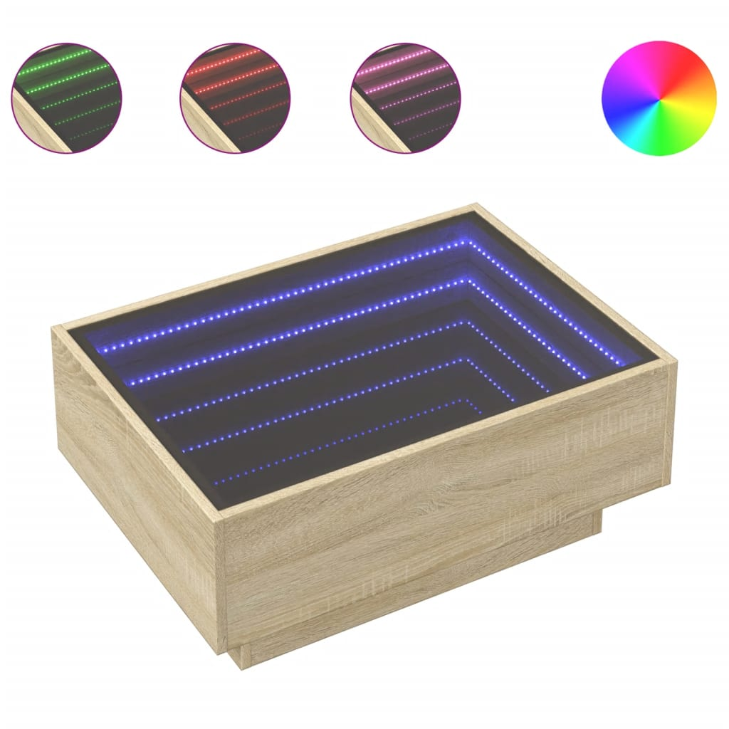 sonoma tölgy szerelt fa dohányzóasztal LED-del 70 x 50 x 30 cm (847513)