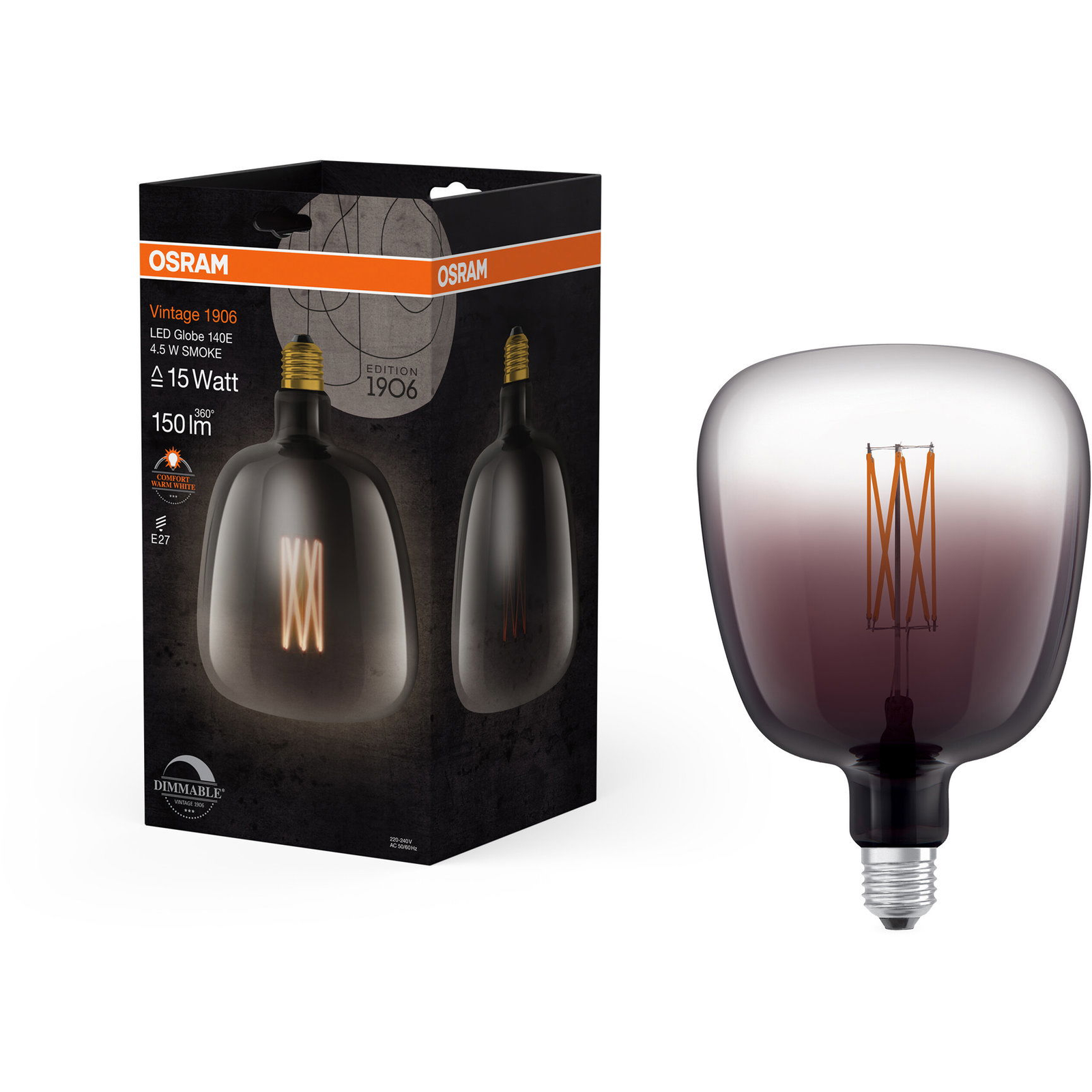 OSRAM Dimmelhető LED izzó, VINTAGE, E27, 4,5 W, GLOBE, meleg fehér (4058075760974)