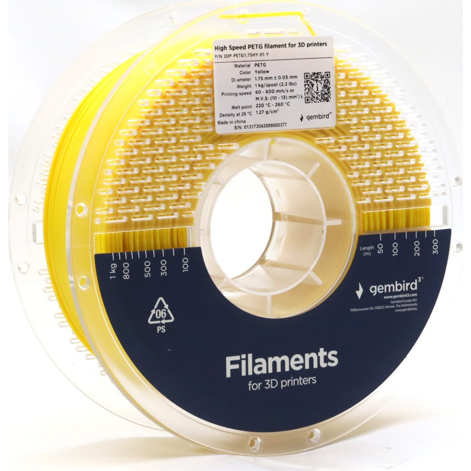 Gembird 3DP-PETG1.75HY-01-Y High Speed PETG filament Yellow 1,75mm 1kg (3DP-PETG1.75HY-01-Y)