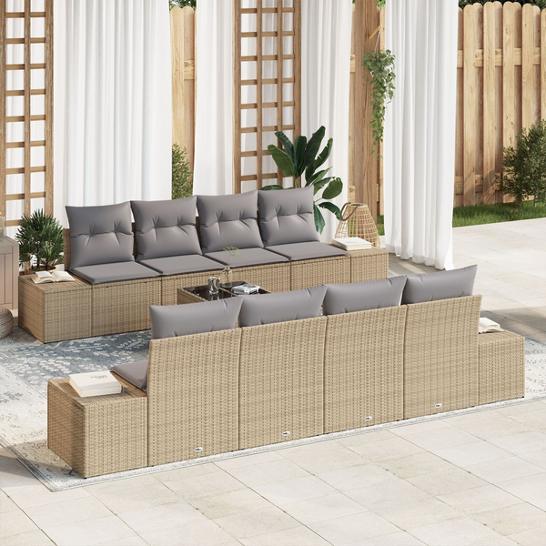 Set De Sofá De Jardín De 7 Piezas Con Cojines Beige Ratán Poliéster V9308 Unico / Beige