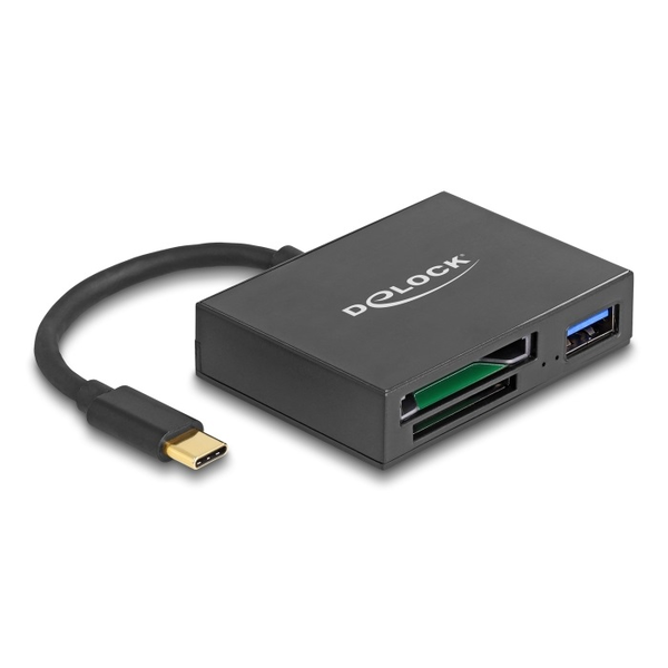 Delock USB-C  kártyaolvasó XQD és SD memória kártyákhoz, valamint egy USB 5 Gbps A-típusú port (91711)