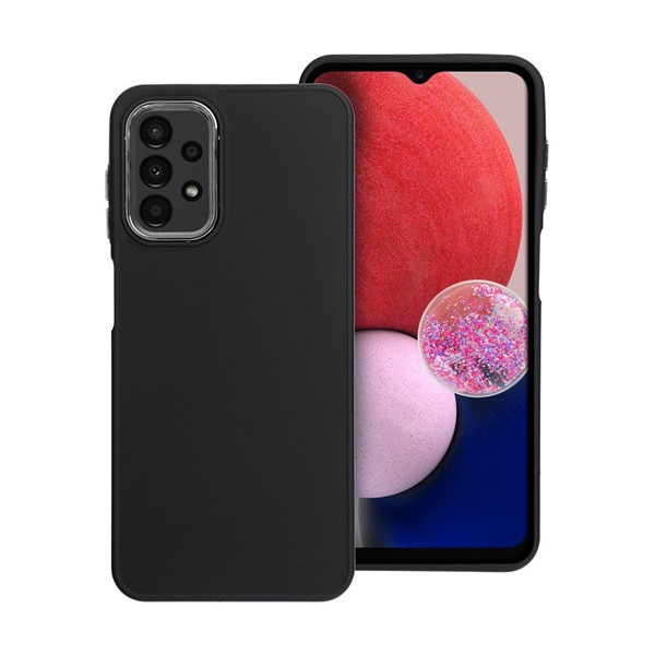 Samsung Galaxy A13 4G SM-A135F / A137F, Szilikon tok, közepesen ütésálló, fémhatású kamera keret, Frame Case, fekete (5903396196164)