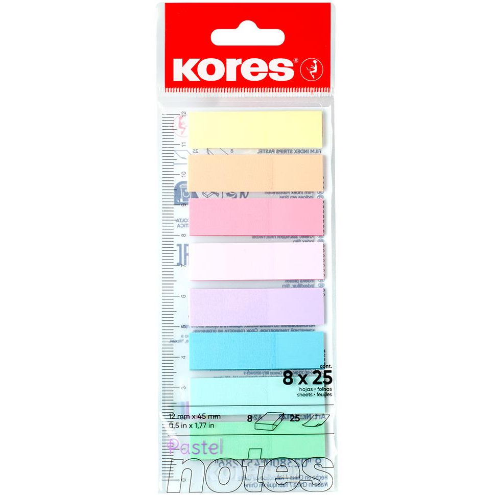 KORES Index Strips Pastel vonalzón 45 × 12 mm, 8 × 25 lap, pasztellkeverék (45128)