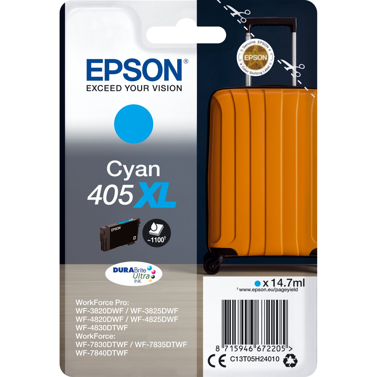 Epson 405XL atramentová náplň 1 kusov Originál Vysoký (XL) výnos Azúrová (C13T05H24020)
