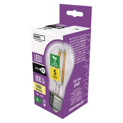 EMOS LED izzó Filament A60-körte / E27 / 3,8 W (60 W) / 806 lm / meleg fehér (DBKF-EMZF5147)