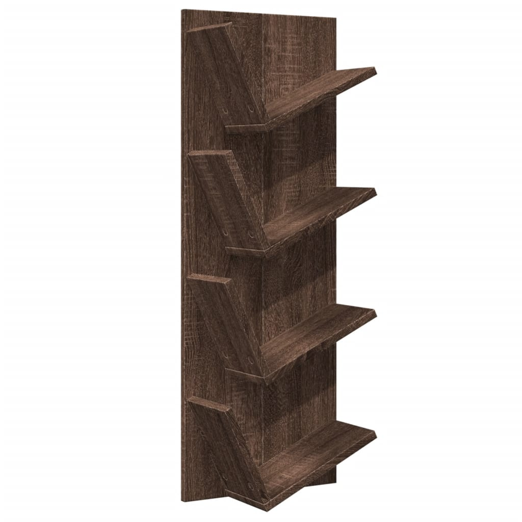 4 szintes barna tölgy színű fali könyvespolc 33 x 16 x 90 cm (840722)