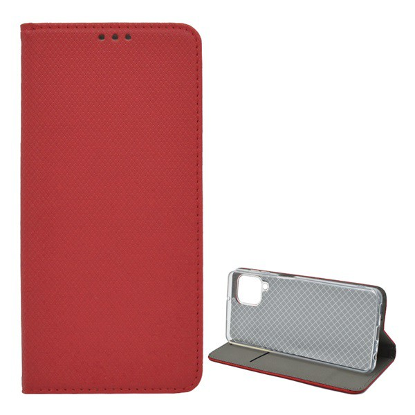 Tok álló, bőr hatású (FLIP, oldalra nyíló, asztali tartó funkció, rombusz minta) PIROS [Samsung Galaxy M22 (SM-M225F)] (5996591089492)