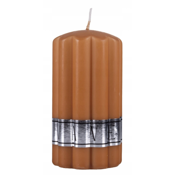 Świeca słupek ryflowana DONAU HOME Wave, 70x130mm, karmelowy