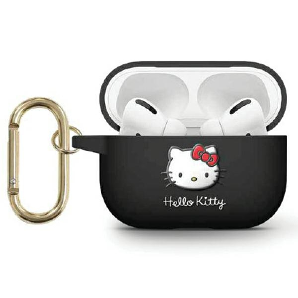Hello Kitty 3D Kitty Head Airpods Pro 2 Szilikon tok - Fekete (HKAP23DKHSK)