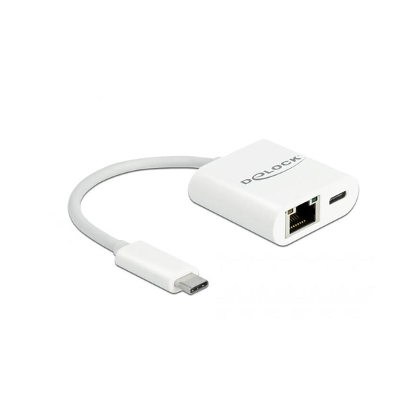 DELOCK USB-C Adapter Gigabit LAN 10/100/1000 Mbps Power weiß