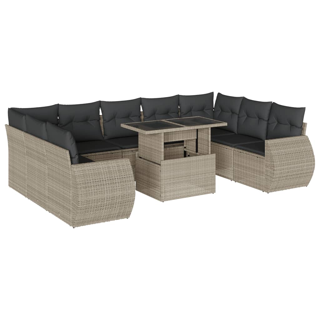 10 részes világosszürke polyrattan kerti ülőgarnitúra párnákkal (3268742)