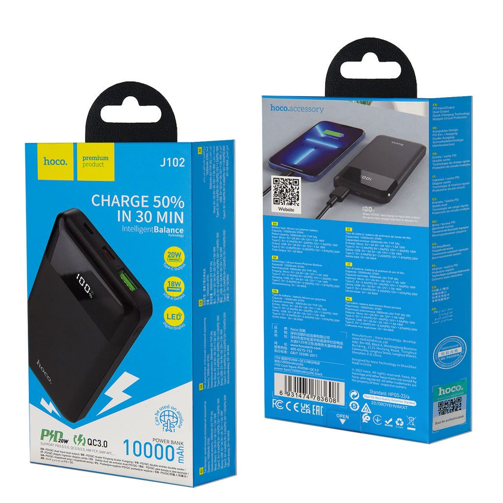Hoco J102 Cool figure PD20W+QC3.0 power bank 10000mAh (HC783608) (HC783608)