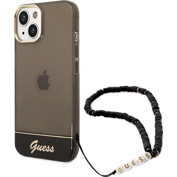 Guess Translucent Pearl Strap Apple iPhone 14 hátlap tok, fekete (GUE2010)