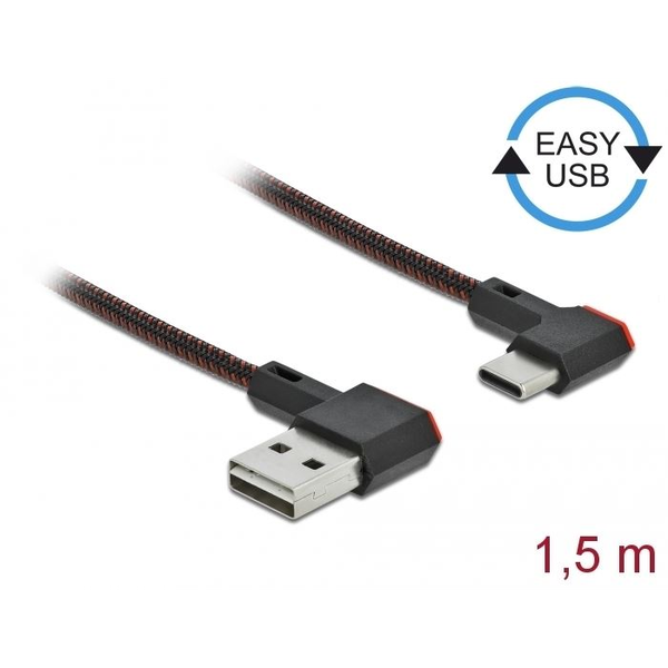 Delock EASY-USB 2.0 Kabel Typ-A Stecker zu USB Type-C™ Stecker gewinkelt links / rechts 1,5 m schwarz