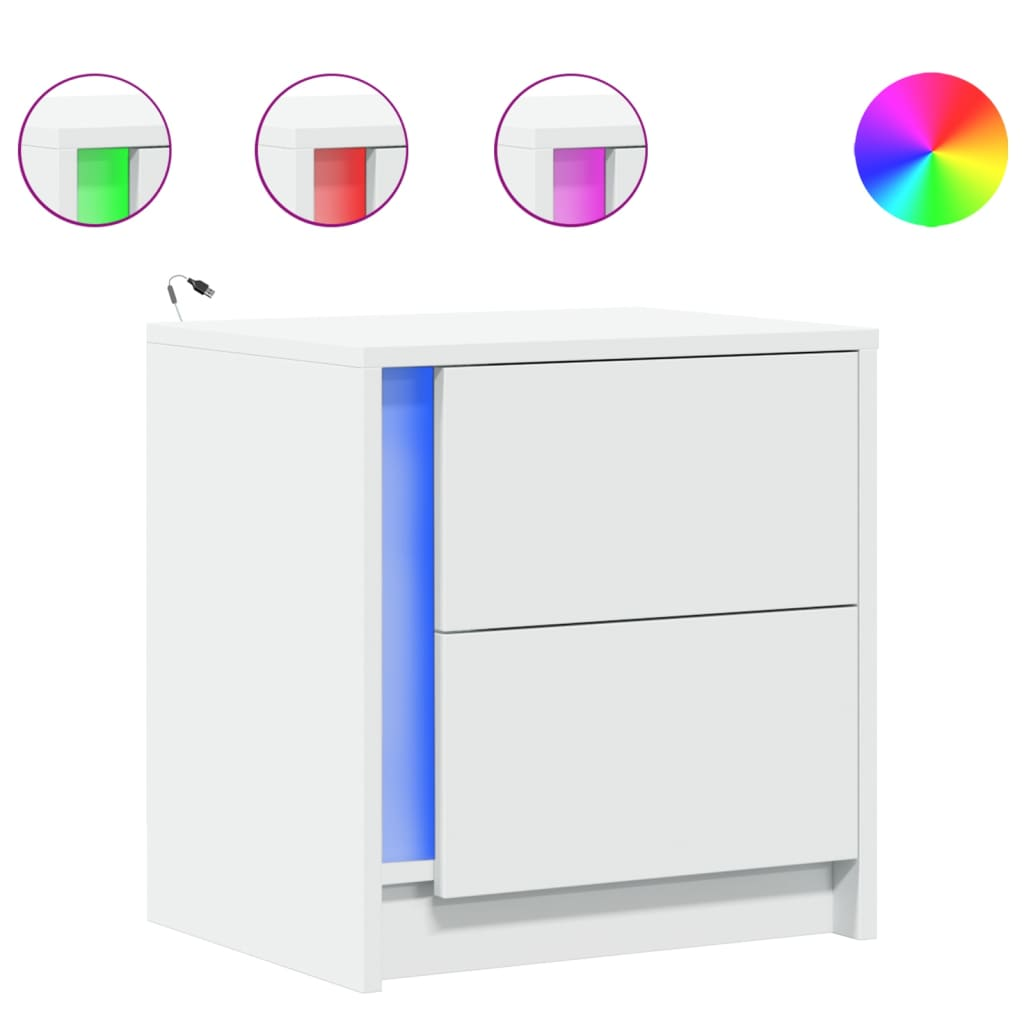 fehér szerelt fa éjjeliszekrény LED-fényekkel (852047)