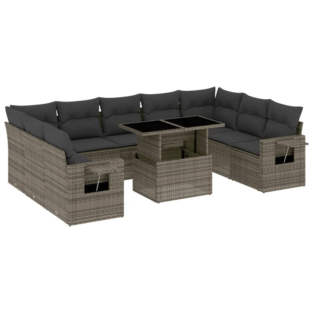 10 részes szürke polyrattan kerti ülőgarnitúra párnákkal (3268110)